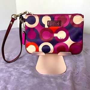 Coach Purple, Blue, Cream, Nylon Wristlet Wallet